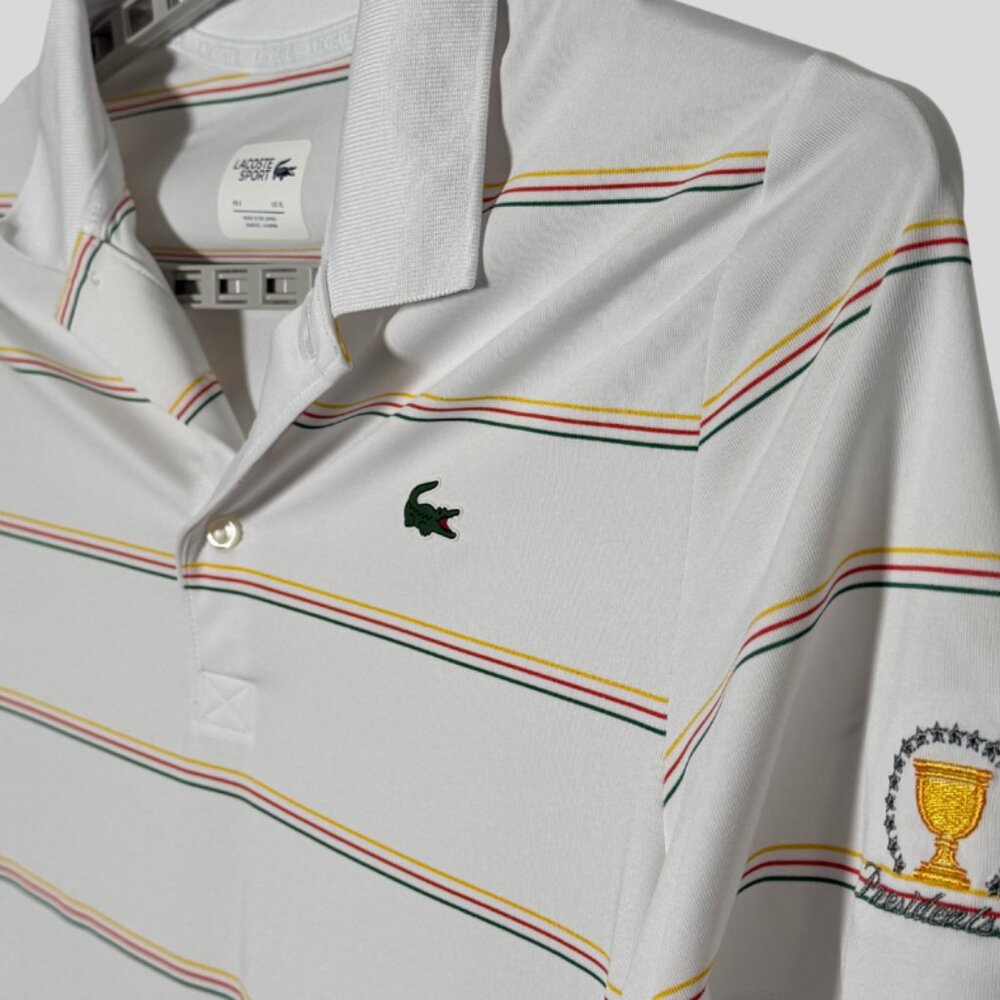 Lacoste Sport Men's White Thin Stripe Presidents Cup Golf Polo Shirt Size XL